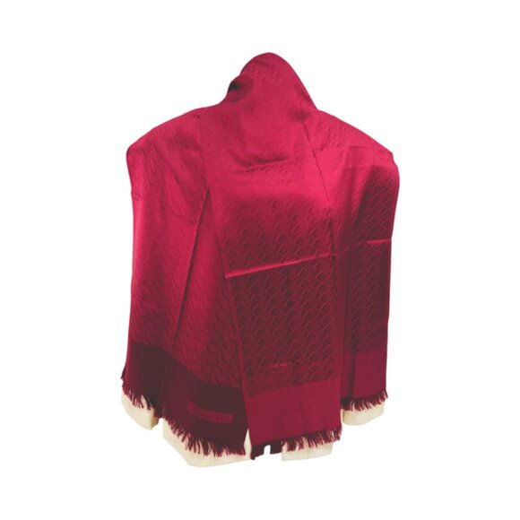 Christian Dior Scarf/Shaw Silk Fringed 64"x 17" Burgendy Dark Red Logo Print (79 - Picture 2 of 11